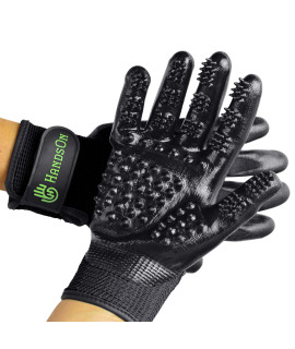 H HandsOn Pet Grooming Gloves - Patented 1 Ranked, Award Winning Shedding, Bathing, & Hair Remover Gloves - Gentle Brush for Cats, Dogs, and Horses (Black, Small)