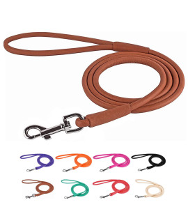 CollarDirect Rolled Leather Dog Leash 4ft, Soft Padded Training Leather Dog Lead 6ft, Puppy Leash Rolled Leather Small Medium Large Black Blue Red Orange Green Pink White (Brown, Size L 6ft)