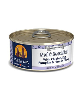 Weruva Classic Dog Food, Bed & Breakfast with Chicken, Egg, Pumpkin & Ham in Gravy, 5.5oz Can (Pack of 24), Blue
