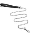 Goliton Dog Leash, Metal Pet Leash with Comfortable PU Leather Handle for Small and Medium Size Dogs 4 FT (Black)
