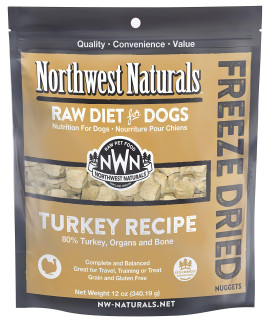 Northwest Naturals Freeze Dried Raw Diet for Dogs Freeze Dried Nuggets Dog Food - Turkey - Grain-Free, Gluten-Free Pet Food, Dog Training Treats - 12 Oz.