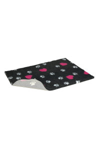 Vetbed Non-Slip Bed with White Paws and cerise Hearts, Large, charcoal grey