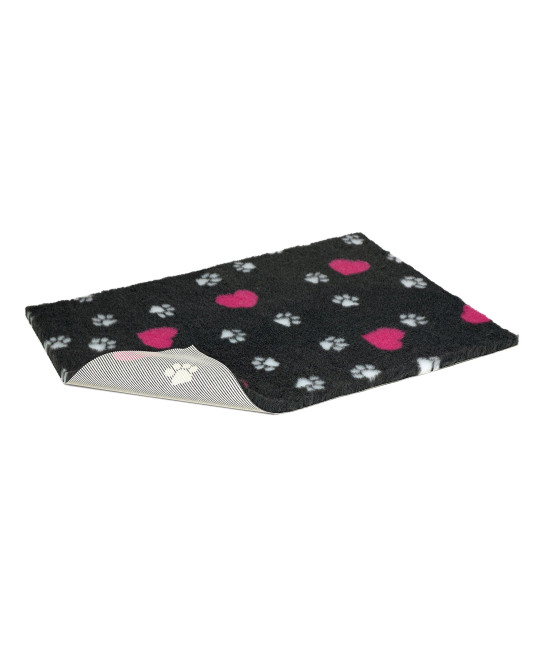 Vetbed Non-Slip Bed with White Paws and cerise Hearts, Large, charcoal grey