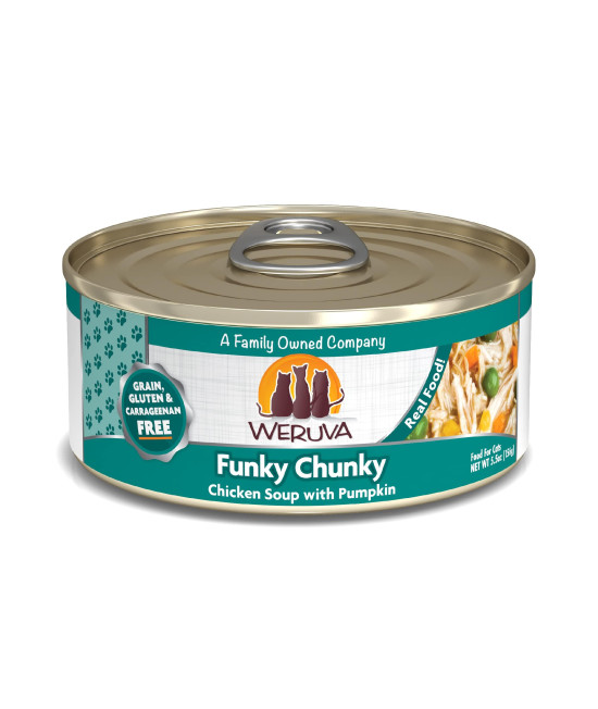 Weruva Classic Cat Food, Funky Chunky Chicken Soup with Pumpkin in Chicken Soup, 5.5oz Can (Pack of 24)
