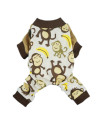 Fitwarm Monkey Dog Pajamas, Cute Dog Clothes for Small Dogs Boy Girl, Pet Onesie Cat Clothing, 100% Breathable Cotton, Brown, Small