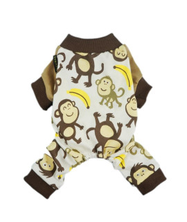 Fitwarm Monkey Dog Pajamas, Cute Dog Clothes for Small Dogs Boy Girl, Pet Onesie Cat Clothing, 100% Breathable Cotton, Brown, Small