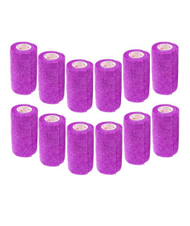 4 Inch Vet Wrap Tape Bulk (Purple) (Pack of 12) Self Adhesive Adherent Adhering Flex Bandage Grip Roll for Dog Cat Pet Horse