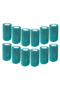 4 Inch Vet Wrap Tape Bulk (Hunter Green) (Pack of 12) Self Adhesive Adherent Adhering Flex Bandage Grip Roll for Dog Cat Pet Horse