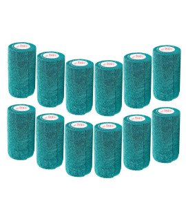 4 Inch Vet Wrap Tape Bulk (Hunter Green) (Pack of 12) Self Adhesive Adherent Adhering Flex Bandage Grip Roll for Dog Cat Pet Horse