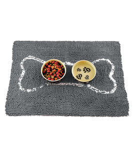 Soggy Doggy Slopmat Ultra-Absorbent Dog Door Mat for Food and Water, Microfiber Chenille Dog Mat for Muddy Paw and Messy Eater, Washable Indoor Mat for Sleeping and Eating, Gray/Light Gray Bone