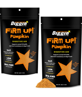 Diggin' Your Dog Firm Up Pumpkin for Dogs & Cats, 100% Made in USA, Pumpkin Powder for Dogs, Digestive Support, Apple Pectin, Fiber, Healthy Stool, 4 oz (2-Pack)