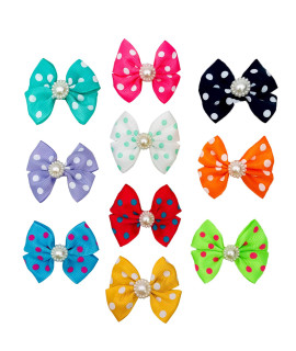 PET SHOW 10Pcs 2 Dot Small Dogs Hair Bows with French Clips Yorkie Bowknot Barrette Clips for Medium Dogs Pet Topknot Cat Grooming Hair Accessories