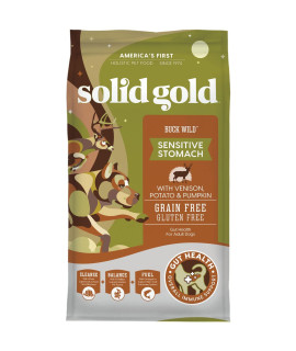 Solid Gold Grain Free Dry Dog Food for Adult & Senior Dogs - Made with Real Venison, Potato, and Pumpkin - Buck Wild Sensitive Stomach Dog Food for Protein Sensitivities and Gut Health - 24 LB