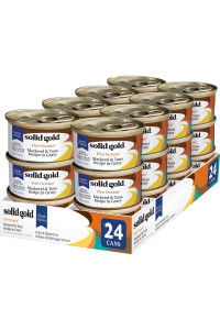 Solid Gold Wet Cat Food Shreds in Gravy - Canned Cat Food Made w/Real Tuna & Mackerel for Cats of All Ages - Five Oceans Grain Free Cat Wet Food for Sensitive Stomach & Overall Health - 24ct/3oz Can