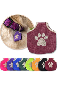 Woofhoof Dog Tag Silencer, Burgundy Pawprint - Quiet Noisy Pet Tags - Fits Up to Four Pet IDs - Dog Tag Cover Protects Metal Pet IDs, Made of Durable Nylon, Universal Fit, Machine Washable