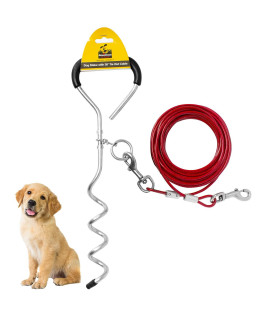 Downtown Pet Supply - Dog Tie Out Stake - Premium Dog Stake for Yard - Dog Runner with Steel Corkscrew Stake and Tie Out Cable for Dogs - for Dogs up to 70 lbs