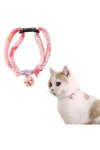 Necoichi Chirimen Cat Collar with Clover Bell (Pastel Pink)