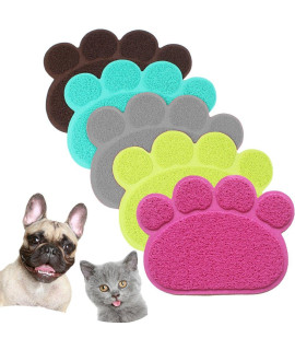 JOYJULY PVC Pet Dog Cat Puppy Kitten Dish Bowl Food Water Feeding Placemat, Non-Slip Cat Litter Mat Paw Shape, Grey Small