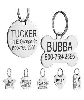 Providence Engraving Custom Engraved Stainless Steel Pet ID Tags - Personalized Front and Back Identification, for Large or Small Cats and Dogs, Bone, Small