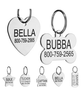 Providence Engraving Custom Engraved Stainless Steel Pet ID Tags - Personalized Front and Back Identification, For Large or Small Cats and Dogs, Heart, Regular