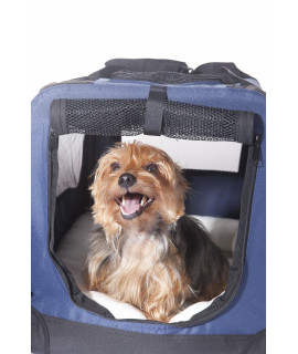 2PET Foldable Dog Crate - Soft, Easy to Fold & Carry Dog Crate for Indoor & Outdoor Use - Comfy Dog Home & Dog Travel Crate - Strong Steel Frame, Washable Fabric Cover, Frontal Zipper Small Blue