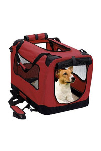 2PET Foldable Dog Crate - Soft, Easy to Fold & Carry Dog Crate for Indoor & Outdoor Use - Comfy Dog Home & Dog Travel Crate - Strong Steel Frame, Washable Fabric Cover, Frontal Zipper Medium Red