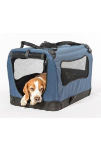 2PET Foldable Dog Crate - Soft, Easy to Fold & Carry Dog Crate for Indoor & Outdoor Use - Comfy Dog Home & Dog Travel Crate - Strong Steel Frame, Washable Fabric Cover, Frontal Zipper Large Blue