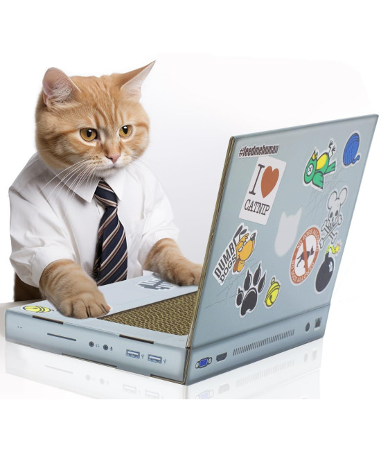 Suck UK Cat Scratcher Laptop with Fluffy 'Mouse' Interactive Toys, Paw Over Social Media & Catch up on The Mews, Kitten Toys & Cat Scratch Pads