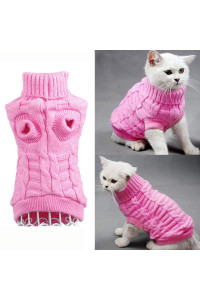 Bro'Bear Cable Knit Turtleneck Sweater for Small Dogs & Cats Knitwear (Pink, Large)