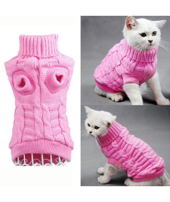 Bro'Bear Cable Knit Turtleneck Sweater for Small Dogs & Cats Knitwear (Pink, X-Small)