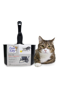 Fresh Kitty 4-in-1 Litter Box Organizer Cleanup Kit - Cat Litter Box Cleaning Supplies - Sweeper & Dustpan, Scooper, Storage Caddy, Charcoal