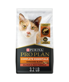 Purina Pro Plan High Protein Cat Food With Probiotics for Cats, Shredded Blend Salmon and Rice Formula - 3.2 lb. Bag