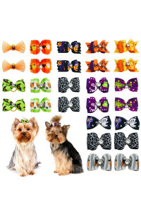 PET SHOW 20pcs Halloween Small Dog Hair Bows with Rubber Bands for Medium Dogs Holiday Puppies Cats Kittens Rabbits Topknot Grooming Costumes Hair Accessories
