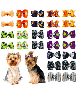 PET SHOW 20pcs Halloween Small Dog Hair Bows with Rubber Bands for Medium Dogs Holiday Puppies Cats Kittens Rabbits Topknot Grooming Costumes Hair Accessories