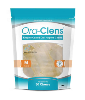 Ora-Clens Oral Hygiene Chews for Medium Dogs-Enzymatic Dental Treats for Daily Oral Care, Cleans Teeth and Freshens Breath, Reduces Plaque, Bacteria and Tartar Build Up Without Brushing-30 Chews