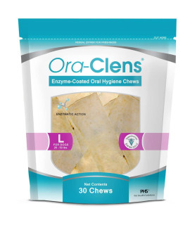 Ora-Clens Oral Hygiene Chews for Large Dogs-Enzymatic Dental Treats for Daily Oral Care, Cleans Teeth and Freshens Breath, Reduces Plaque, Bacteria and Tartar Build Up Without Brushing-30 Chews