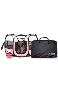 PET4FUN PN935 29 Portable Pet Puppy Dog Cat Animal Playpen Yard Crates Kennel w/Premium 600D Oxford Cloth, Tool-Free Setup, Carry Bag, Removable Security Mesh Cover/Shade, 2 Storage Pockets(Pink)