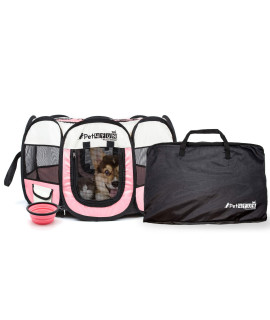 PET4FUN PN935 29 Portable Pet Puppy Dog Cat Animal Playpen Yard Crates Kennel w/Premium 600D Oxford Cloth, Tool-Free Setup, Carry Bag, Removable Security Mesh Cover/Shade, 2 Storage Pockets(Pink)