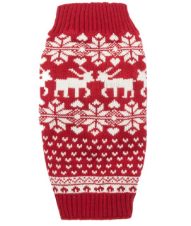 Red Christmas Reindeer Holiday Festive Dog Sweater for Small Dogs, Small (S) Size