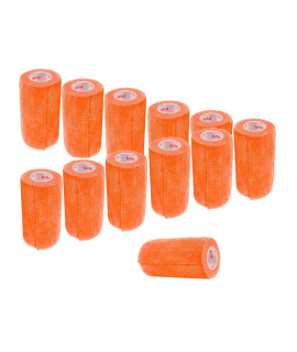 4 Inch Vet Wrap Tape Bulk (Orange) (Pack of 12) Self Adhesive Adherent Adhering Flex Bandage Grip Roll for Dog Cat Pet Horse
