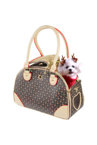 BETOP HOUSE Fashion Dog Carrier PU Leather Dog Handbag Dog Purse Cat Tote Bag Pet Cat Dog Hiking Bag, Brown, Small 38*23*17cm