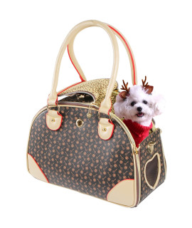 BETOP HOUSE Fashion Dog Carrier PU Leather Dog Handbag Dog Purse Cat Tote Bag Pet Cat Dog Hiking Bag, Brown, Small 38*23*17cm