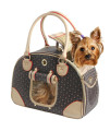 BETOP HOUSE Fashion Dog Carrier PU Leather Dog Handbag Dog Purse Cat Tote Bag Pet Cat Dog Hiking Bag, Brown, Large