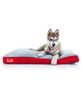 Brindle Shredded Memory Foam Dog Bed with Removable Washable Cover-Plush Orthopedic Pet Bed - 40 x 26 inches - Red