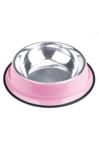 Weebo Stainless Steel Water & Food Bowl for Dogs and Cats No-Tip No-Slip Dishwasher Safe 72 Ounce Pink Bowl