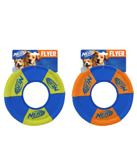 Nerf Dog Toss and Tug Ring Dog Toy, Flying Disc, Lightweight, Durable and Water Resistant, 9 Inch Diameter, For Medium/Large Breeds, Two Pack, Green and Orange
