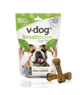 V-dog Dog Treats - Vegan Breathbone Teeth Cleaning Dental Dog Bones - Fresh Breath - 8 Ounces - All Natural - Made in USA - 6 Bones - 4 Long - Easy to Digest