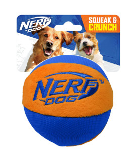 Nerf Dog Trackshot Ball Dog Toy with Interactive Squeaker and Crunch, Lightweight, Durable and Water Resistant, 4.5 Inches, For Medium/Large Breeds, Single Unit, Blue/Orange