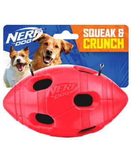 Nerf Dog Rubber Football Dog Toy with Interactive Squeaker and Crunch, Lightweight, Durable and Water Resistant, 6 Inch Diameter for Medium/Large Breeds, Single Unit, Red
