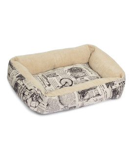 Paws & Pals Pet Bed for Cat and Dog Crate Pad - Deluxe Premium Bedding with Cozy Inner Cushion- Durable Model - 1800's Newspaper Design - Large - 21x17x5.5 Inches